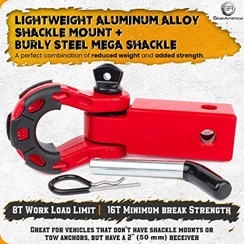 Heavy Duty Aluminum 2"X 2" Hitch Receiver with Mega Shackle®(Red) | 32,000 LBS MBS (16,000 LBS WLL)