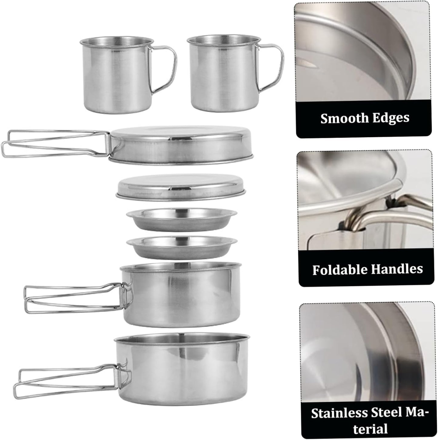 Camping Cooking Set 8PCS Stainless Steel Camping Cookware Portable Cooking Pot and Pan Set with Plates Cups for 5-6 Adults Outdoor Hiking Picnic BBQ Mess Kits