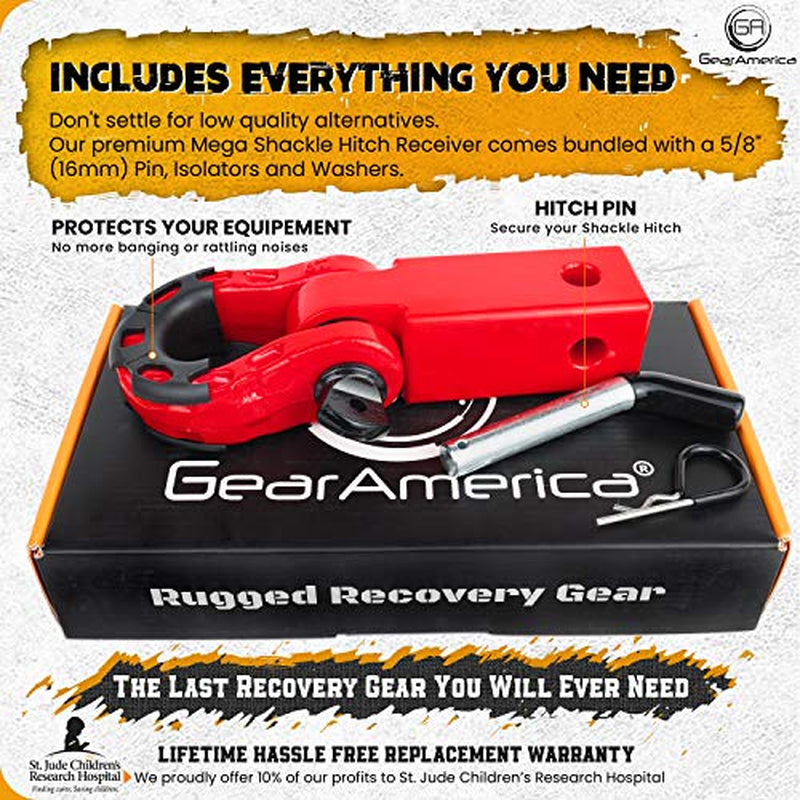 Heavy Duty Aluminum 2"X 2" Hitch Receiver with Mega Shackle®(Red) | 32,000 LBS MBS (16,000 LBS WLL)