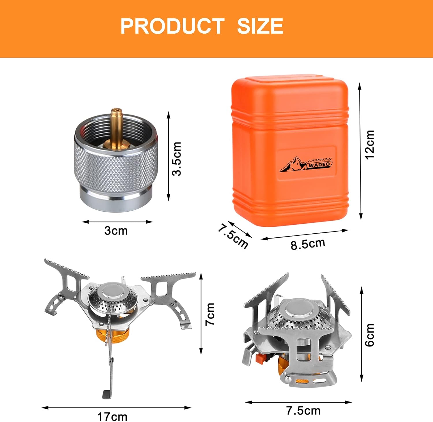 Camping Gas Stove, 3700W Portable Backpacking Stove with Piezo Ignition, Portable Burner, Camping Stove Adapter and Carrying Case for Outdoor Cooking