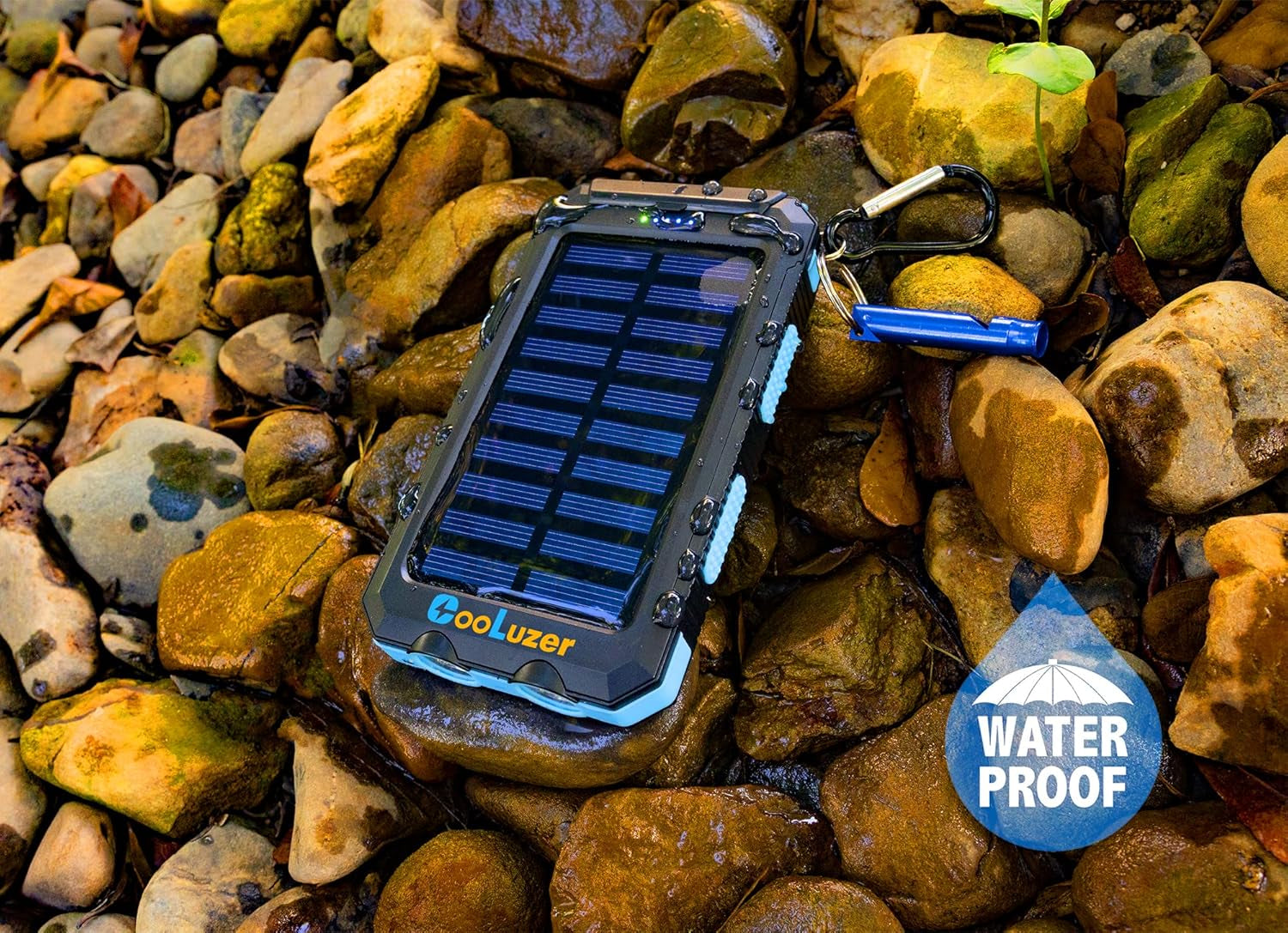 Solar Power Bank 36800Mah, Solar Charger Power Bank with 18W PD 5V 3.1A Outputs, IP67 Waterproof, Grade A+ Battery with LED Flashlight and Compass, Perfect Camping Gear Accessory for Outdoor (Blue)