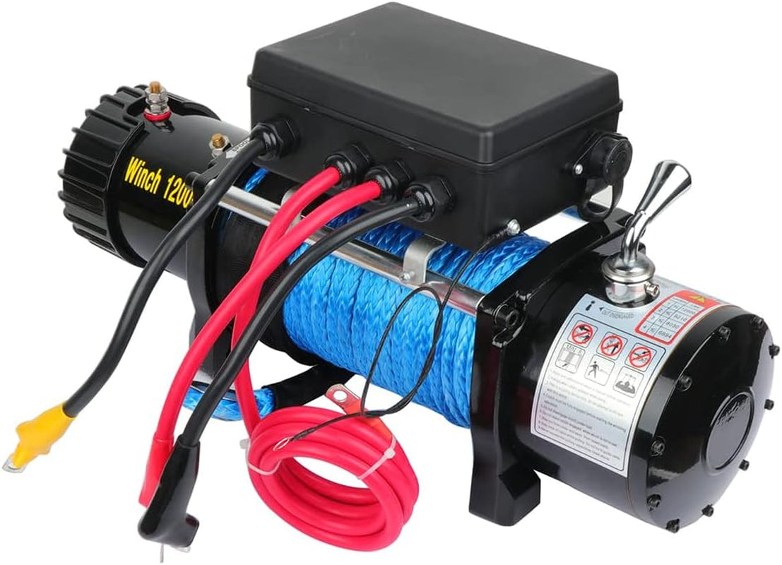 12000LBS Electric Winch Kit, ATV UTV Winch Truck Winch, 12V Winch Synthetic Rope Winch, with 2X Wireless Remote Controller & Hand Controller & Control Box Assembly & Aluminum Fairlead