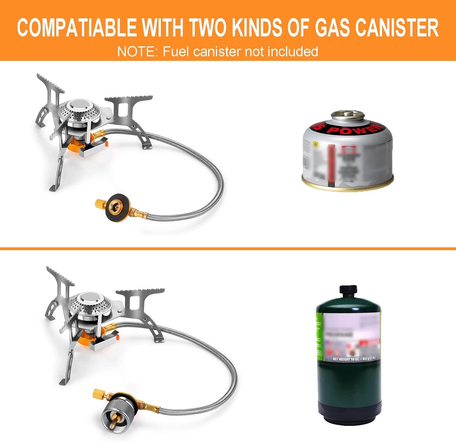 Camping Gas Stove, 3700W Portable Backpacking Stove with Piezo Ignition, Portable Burner, Camping Stove Adapter and Carrying Case for Outdoor Cooking