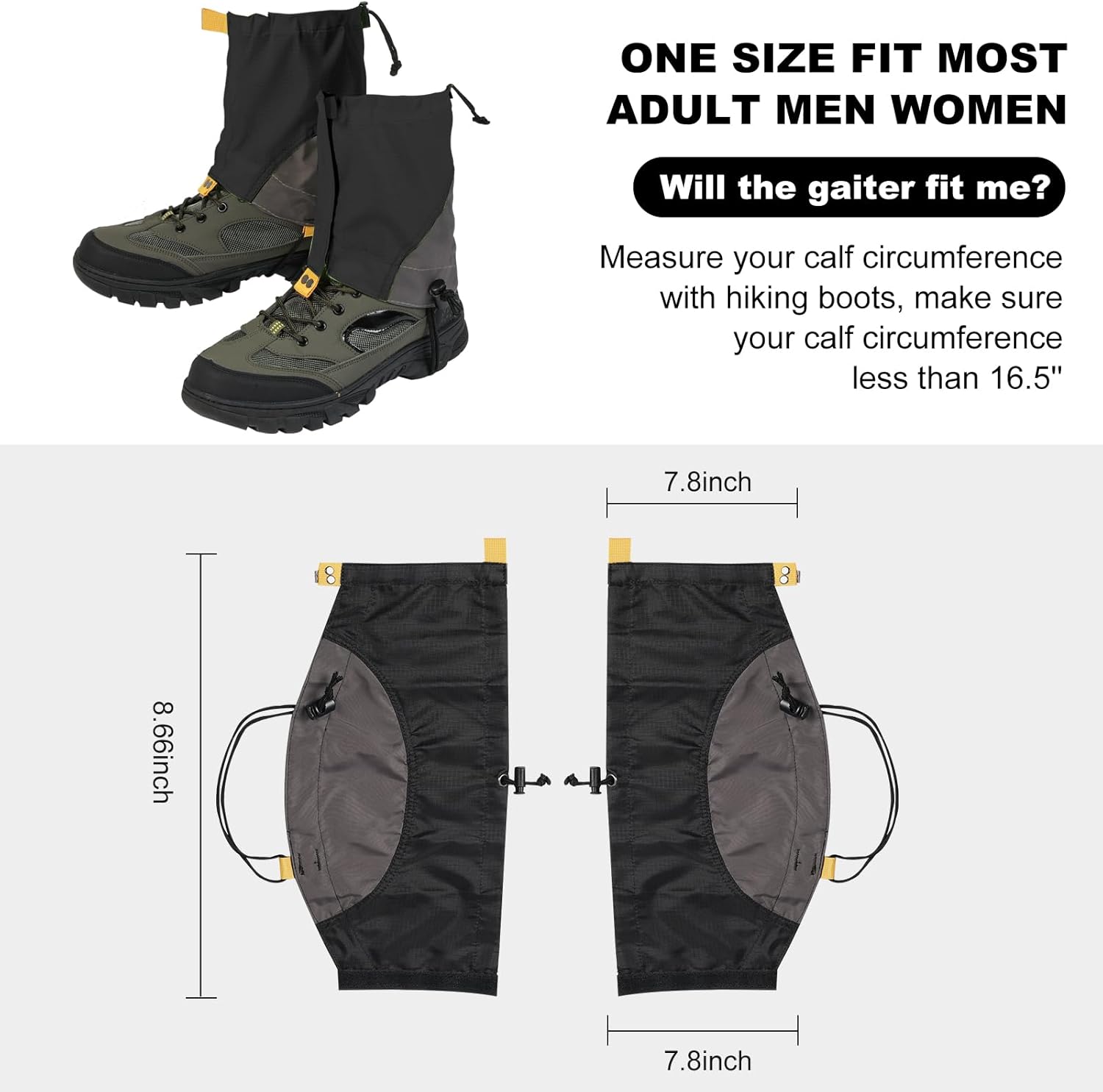 Gators for Hiking Boots and Shoes, Lightweight Adjustable Leg Gaiters for Men Women, Waterproof Hiking Gaiters for Snow,Trail Running,Hiking,Hunting,Walking, Skiing,Snowshoeing,Mountain Climbing