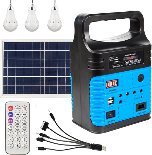 Portable Power Station,Solar Generator with Panels Included,Lifepo4 Lithium Battery Pack Small Solar Powered Generator with DC/USB Outlets,Led Flashlight for Home Use,Outdoor Camping Quiet(Blue)