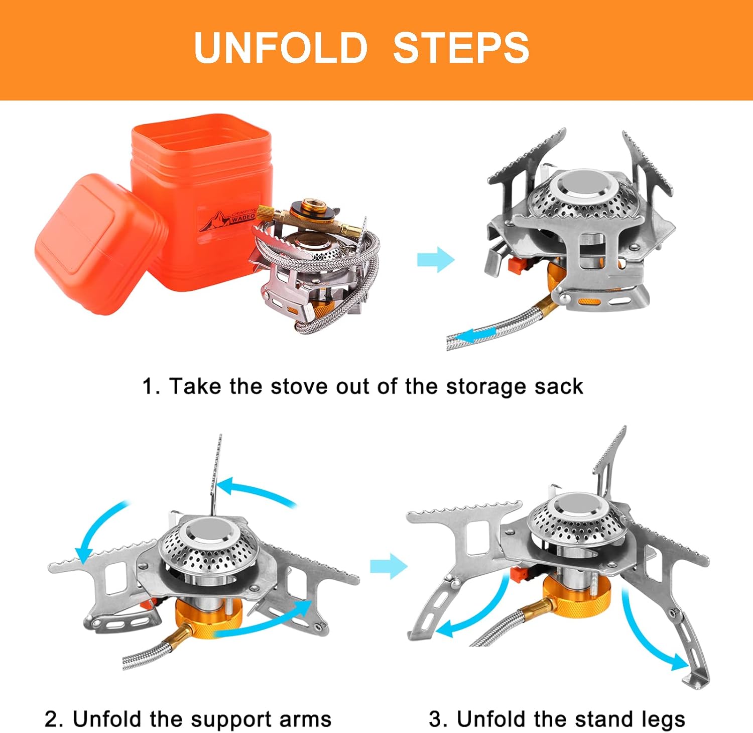 Camping Gas Stove, 3700W Portable Backpacking Stove with Piezo Ignition, Portable Burner, Camping Stove Adapter and Carrying Case for Outdoor Cooking