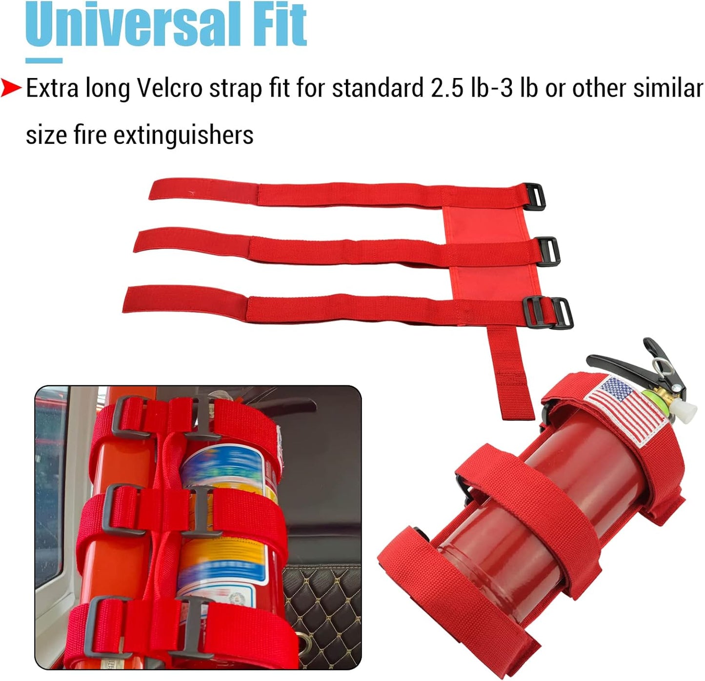 Fire Extinguisher Holder Roll Bar Adjustable Strap Brackets Fits for Jeep Wrangler Unlimited CJ YJ TJ LJ JK JKU JL Jlu,Red with USA Flag Pattern