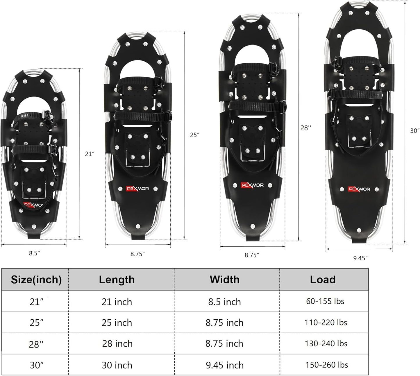 21''/25''/28''/30'' Lightweight Snowshoes for Men Women Youth Kids, Aluminum Alloy Terrain Snow Shoes with Adjustable Ratchet Bindings & Carrying Bag for Snowshoeing Hiking Climbing