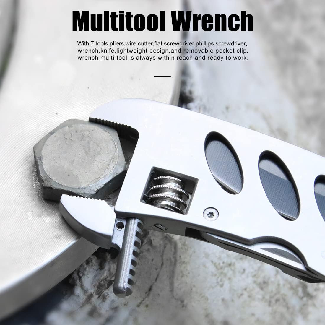 Multitool Wrench with 7 Tools/Pliers/Wire Cutter/Flat Screwdriver/Phillips Screwdriver/Portable Folding Multifunctional Adjustable Multi Purpose Stainless Steel Tool