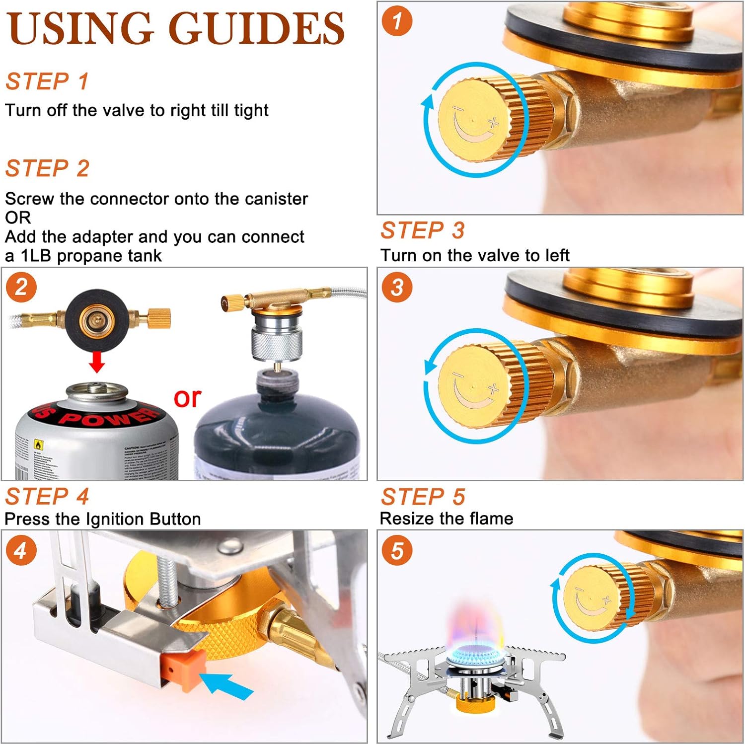 Camping Gas Stove, 3700W Portable Backpacking Stove with Piezo Ignition, Portable Burner, Camping Stove Adapter and Carrying Case for Outdoor Cooking