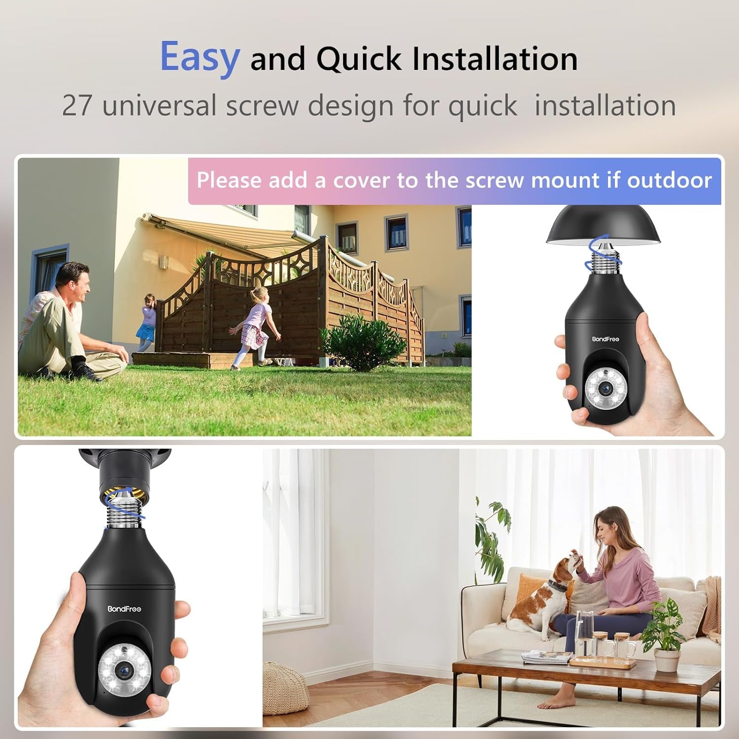 4MP Light Bulb Security Camera 5G& 2.4Ghz Wifi, Wireless Bulb Security Camera, E27 Light Socket, Full Color Day and Night,Sd&Cloud Storage,Motion Tracking-Compatible with Alexa