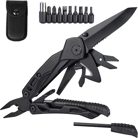 Multitool with Pliers, Fire Starter, Whistle,Scissors,Screwdriver, 15 in 1 EDC Multi Tool with Safety Locking, Christmas Stocking Stuffers for Men Dad Gifts, Perfect for Outdoor Camping