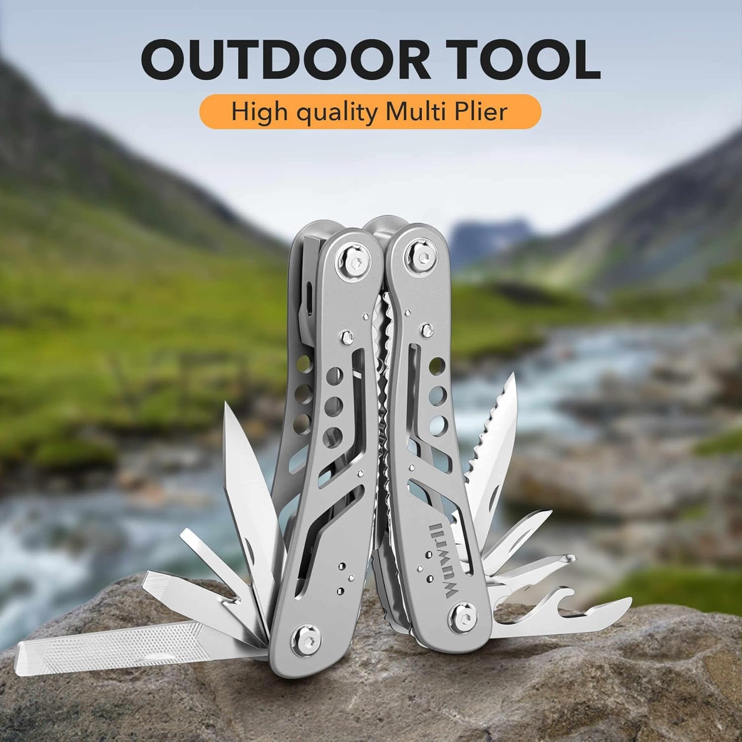 26-In-1 Multitool，Professional Stainless Steel Multi Tools ，Multitool Pliers Pliers Pocket Knife with Heavy Duty Pliers Screwdriver Sleeve, Replaceable Bits Multitools for Outdoor, (Silvery)