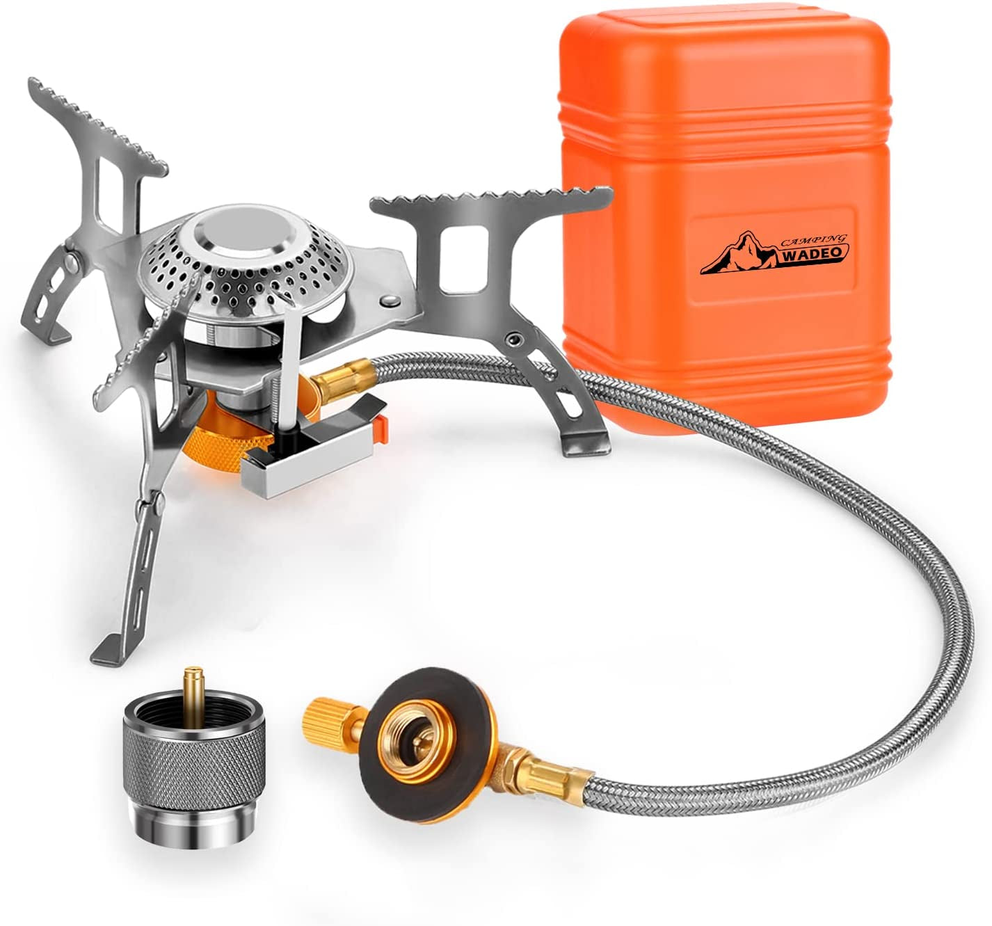 Camping Gas Stove, 3700W Portable Backpacking Stove with Piezo Ignition, Portable Burner, Camping Stove Adapter and Carrying Case for Outdoor Cooking