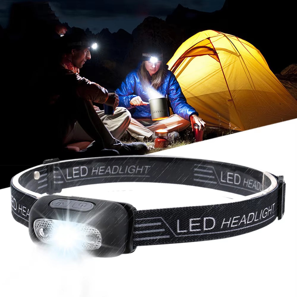 Mini Headlamp USB Rechargeable Head Light with Wave Sensor Flashlight Outdoor Lighting Lamp for Camping Hiking Emergency Usage