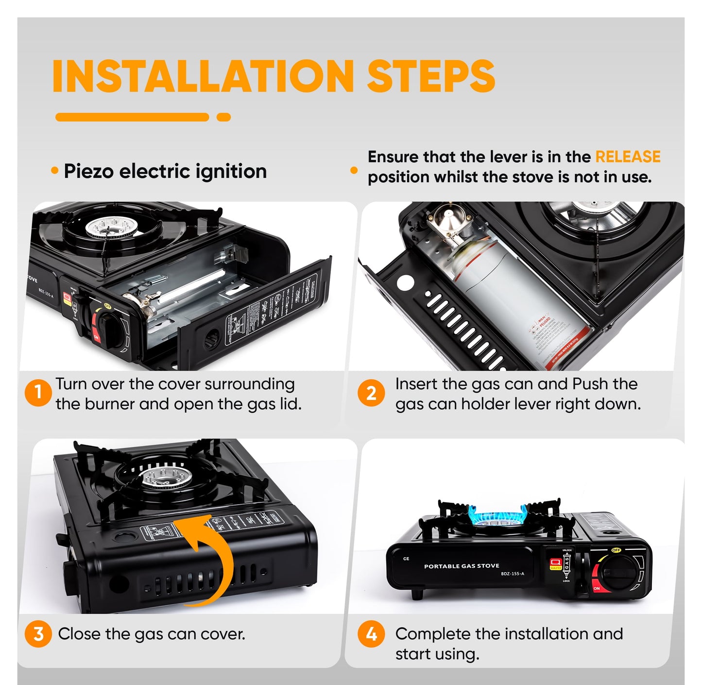 Camping Gas Stove, Butane, Portable Stove for Outdoor Cooking, 9,800 BTU, 3KW Power