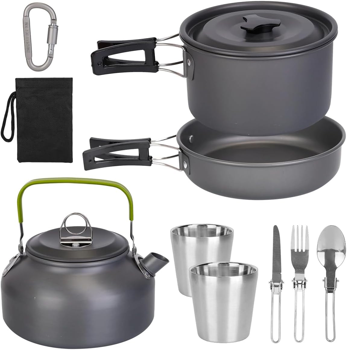 Camping Cookware Set Camping Gear, 12Pcs Durable Aluminum Pot Pans Kit, Compact Outdoor Backpacking Hiking Picnic Stove Set, Hard Alumina Cooking for Camping Adventure