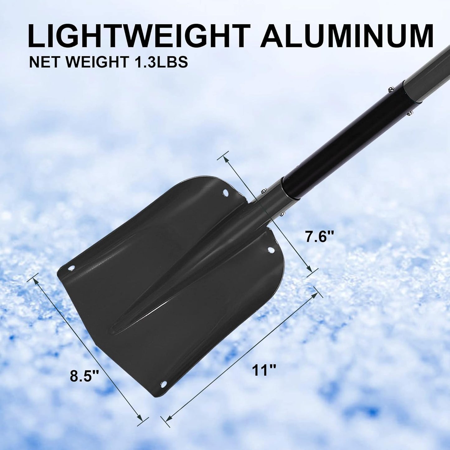 32.5 Inch Folding Emergency Snow Shovel 3 Piece Aluminum Lightweight Portable Sport Utility Shovel for Car Trunk Camping Garden Beach, Black