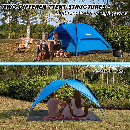 8 Ft. X 7 Ft. Blue Pop-Up 4-Person Dome Camping Tent with Double-Deck